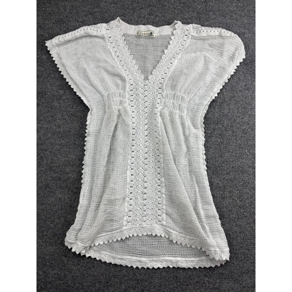 Seaspice Dress Womens Large White Crochet Beach Cover Up Boho Tunic